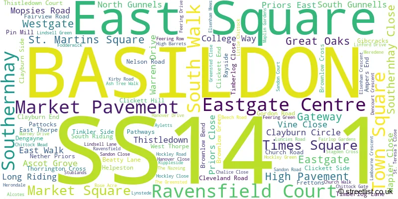 A word cloud for the SS14 1 postcode